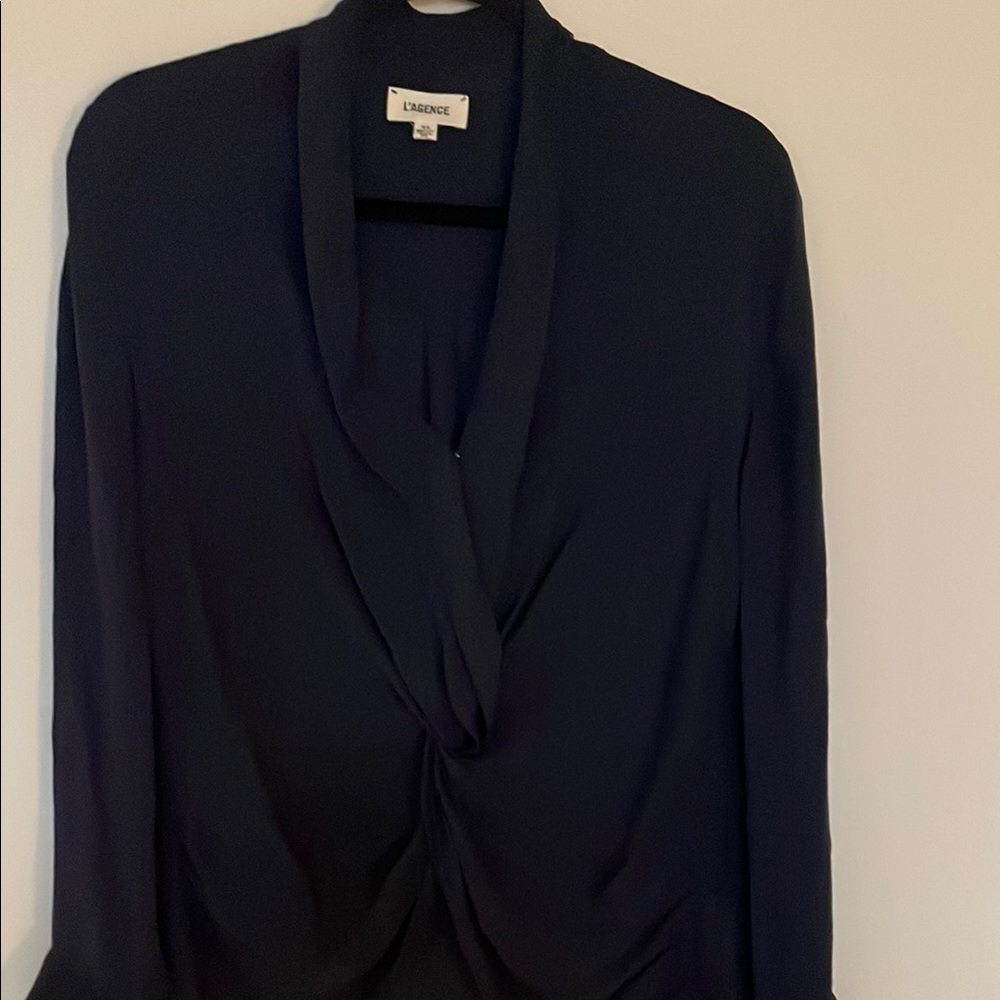 L'AGENCE Blue Long Sleeve Wrap Blouse